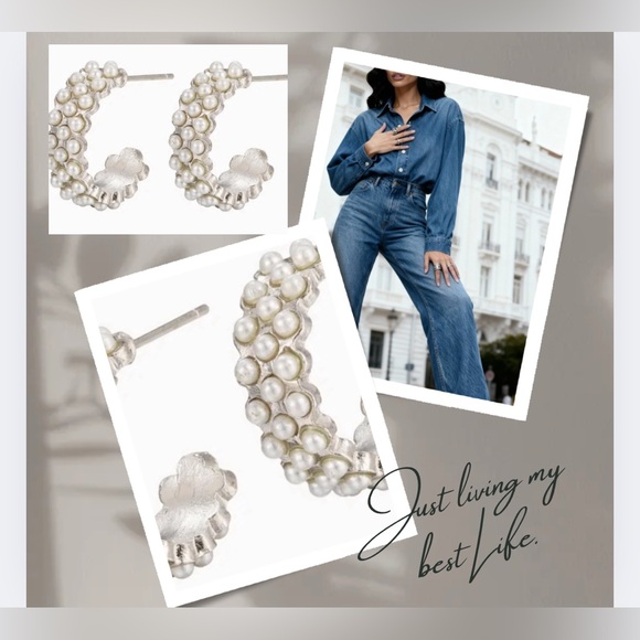 Silver Pearl Dainty Hoop - Picture 1 of 7